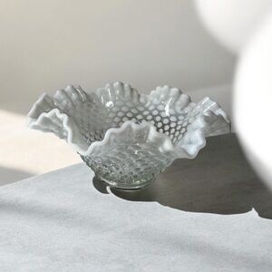 Fenton Hobnail French Opalescent 10" Bowl Ruffle Edge Moonstone ..